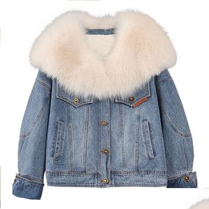 Femmes Down Parkas OC468M36 Veste d'hiver Denim Denim à manches longues Style de collier de rente