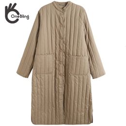 Dames naar beneden Parkas Ouling Women Casual Traf Quilted Coats Winter Winter Warm Dikke Gestreepte Getarde Jacket Zakken Middenlengte Loose Long 221124