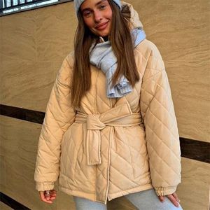 Womens Down Parkas RR Casual solide Arygle cravate ceinture Parkas femmes mode épais manteaux courts femmes élégant à capuche en vrac coton vestes femme dames 220921