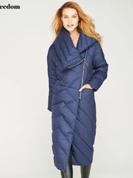 Parkas de plumón para mujer S3XL 90% plumón de pato cálido y esponjoso Parkas abrigo femenino invierno largo estilo asimétrico chaqueta cálida más gruesa wj1071w 231027