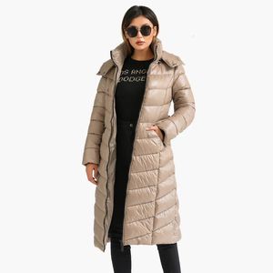 Dames donsparka's SANTELON Winter winddicht waterdicht Lange dikke warme pufferjassen voor dames Casual jassen met riem Capuchon Bovenkleding 231114