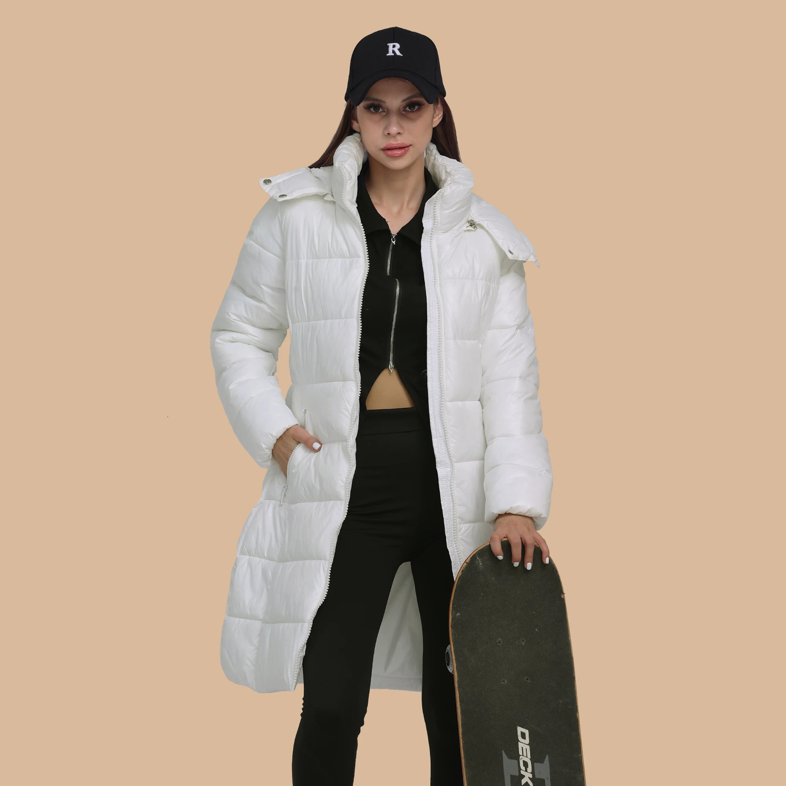 여성 다운 파카 산틀론 여성 겨울 패션 겨울 패션 긴 두꺼운 따뜻한 파카 조절 가능한 후드 암컷 바람 방전 복류 재킷 코트 솔리드 웨터 231114