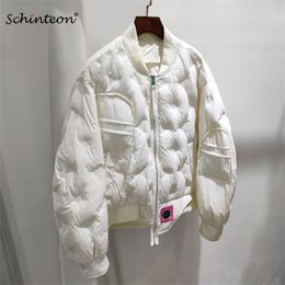 Dames Down Parkas Schinteon Women White Donder Down Jacket Casual Loose Fashion Autumn Winter Outwear Baseball Coat 220929