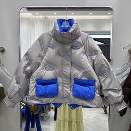 Mujeres abajo Parkas chaqueta gruesa invierno soporte cuello pato cálido abrigo a prueba de viento carta impresión novela chic outwear femenino 230915