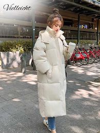 Mujeres abajo Parkas Vielleicht chaqueta coreana mujeres invierno Xlong sólido con capucha espesar cálido mujer ropa de nieve abrigo acolchado ropa suelta 231206