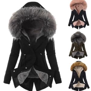 Dames naar beneden Parka's Warm Winter Winter Women Faux Fur Hooded Cotton Jacket Casual Outderse Long Overcoat 231023