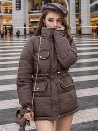 Femmes vers le bas Parkas hiver coton manteau femmes col montant Parka veste rembourrée femme solide épais chaud fermeture éclair en vrac noir blanc 231018