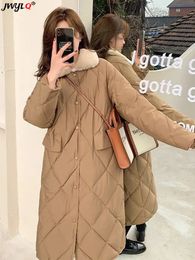 Parka da donna in piumino invernale con collo in pelliccia monopetto in cotone imbottito giacche tinta unita semplice streetwear cappotti oversize 4xl caldo di media lunghezza 231019