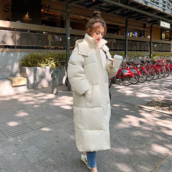Femmes vers le bas Parkas veste d'hiver femmes chaud épais ample Long rembourré bouffant Overcats décontracté coréen couleur unie manteau à capuche 2211