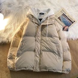 Parkas de plumón para mujer invierno engrosamiento falso dos abrigos mujeres Y2k Harajuku coreano suelto cálido algodón acolchado pareja Casual Joker chaqueta 231127