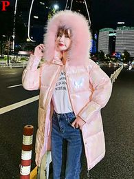 Dames donsparka's Winter Warme glanzende parka met capuchon Koreaanse roze Parca Chaquetas Casual nep konijnenbontkraag Dikke sneeuwkleding Jaquetas 231208