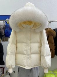 Femmes vers le bas Parkas hiver femmes naturel fourrure de raton laveur blanc canard manteau femme à capuche chaud doudoune lâche neige vêtements d'extérieur 231120