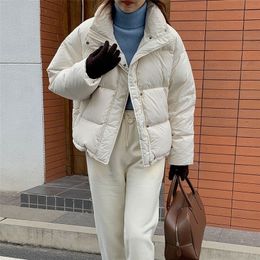 Para mujer abajo parkas invierno mujeres soporte collar delgado ligero corto abajo abrigo blanco pato abajo cálido cremallera chaqueta dama nieve outwear 220921