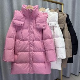 Femmes vers le bas Parkas hiver femmes manteau d'oie blanche mode coréenne mi-longueur amour bouton veste bouffante épais chaud à capuche neige vêtements d'extérieur 231018