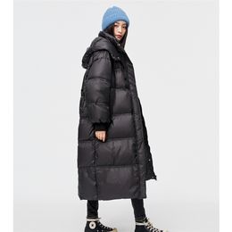 Parkas de plumón para mujer Parka de plumón para mujer, chaqueta negra de longitud media, holgada, impermeable, cálida, con plumas de pato, abrigo con capucha para mujer, ropa exterior de burbujas 220902