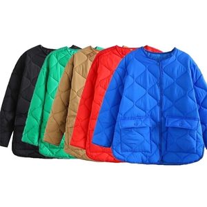 Femmes vers le bas Parkas veste femme mince Parkas manteau bouton Vintage mode vêtements d'extérieur poche bleu manteau hiver automne dames surdimensionné Bomber veste trf 220929