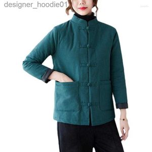 Womens Down Parkas Womens Jackets 2023 automne hiver veste courte femmes chinois rétro épaissi coton et lin manteau matelassé en vrac décontracté Mujer Chaqueta T697 L2309