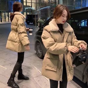 Womens Down Parka Xpqbb Koreaanse Mode Winter Park Bontkraag Dikke Warme Chiffon Schort Straat Losse Lange Katoenen Jas 231120