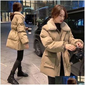 Xpqbb Mode Coréenne Femmes Hiver Col De Fourrure Épais Chaud Vêtements De Neige Rembourré Parka Dames Rue Lâche Long Manteau De Coton Dhjyx