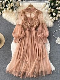 Robe femme 3D fleur crochet maille température soutien col lanterne manches taille haute Ultra mince robe femme 240313