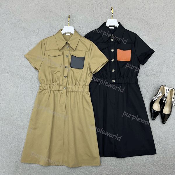 Womens Dress Designer Dress Short Sleeve Broderie Jupe Summer Pocket Button Design Revers Casual Shirtdress