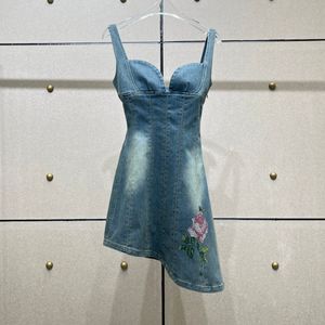 Damesjurk Europees modemerk Diamond flower blauwe denim mini-jurk met onregelmatige zoom