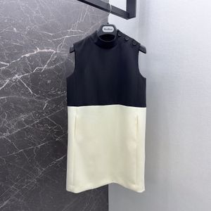 Damesjurk Europees modemerk Minimalistisch zwart-wit kleurblok mouwloos vest mini-jurk met staande kraag