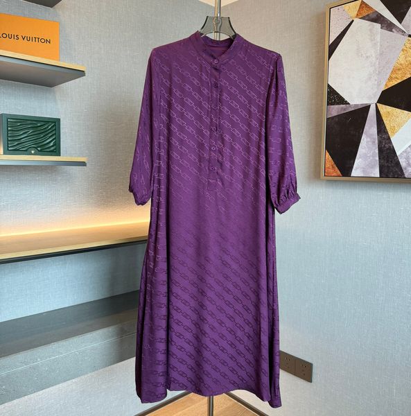 Robe femme marque de mode violet soie col rond demi manches ample robe midi