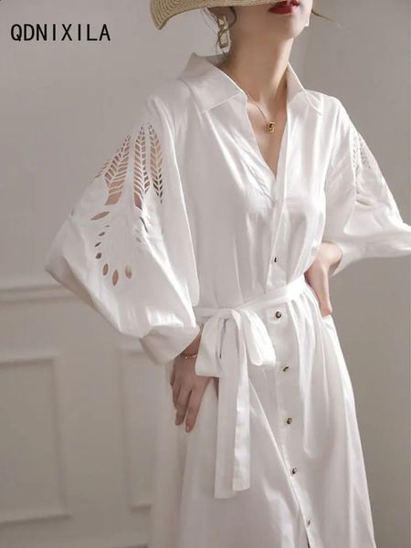 Robe femme évider Design robes blanches chemise à manches longues robe d'été robe élégante et jolie robes pour femmes 240130