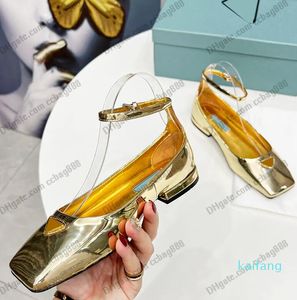 Dames kleding schoenen octrooi leer 22SS ontwerper loafer low hakken sandalen klassieke gouden vierkante kop elegante slipper plus size us10 zilver echt lederen buitenzool 05