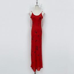Vestido para mujer USA Fashion marca seda rojo floral estampado sin mangas vestido lencero