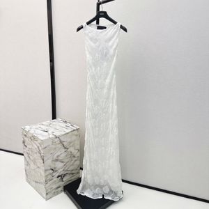 Damesjurk USA modemerk witte zijde mouwloos reliëf bloempatroon fancy dress