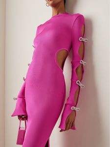 Damesjurken Skinny Slim Fit Sexy Turtleneck lange mouw rode bodycon bandage jurk 2024 Elegant Party Stage Performance Dress