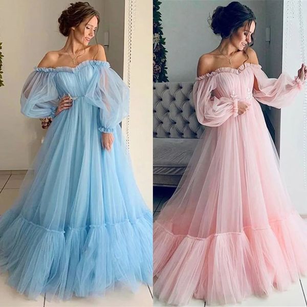 Robes pour femmes couleur bonbon unie à manches longues épaules dénudées col slash mode gaze pleine longueur robe trapèze fête 240228