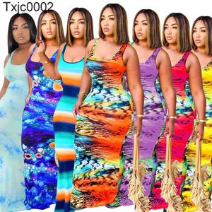 Vestido de mujer Diseñador Slim Sexy Tie Dye Sin mangas Vestidos Midi Patrón de señora Chaleco estampado Falda larga 7 colores Tallas grandes S-5XL