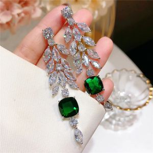 Boucles d'oreilles pour femmes S925 zircon cubique Eardrop Vintage feuilles vertes accessoires boucle d'oreille de fiançailles bijoux goutte 240311