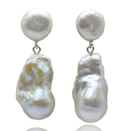 Pendientes para mujer Blanco de gran tamaño Diseño de perlas naturales Colgante barroco Cuentas dobles Vintage 240320