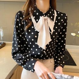 Femmes élégantes mode à pois Bow chemises en mousseline de soie bureau dame tout-match Blouses ample Chic blouse décontractée femme 3XL 240322