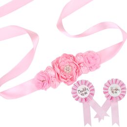 Dames elegante satijnen bloem sjerp handgemaakte kralen taillband bruids lint cummerbunds trouwjurk taille riem een set van 2 badges