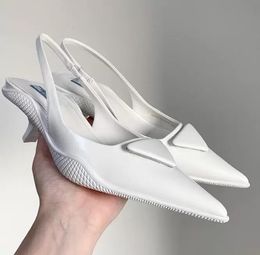 elegante damesschoenen hakken luxe driehoekige logo's geborsteld leer slingback pumps voor schoenen dames hoge hakken feest trouwjurk vintage sandaal