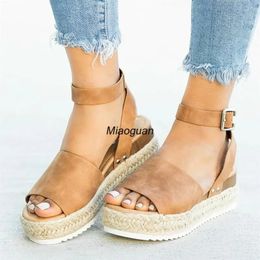 Espadrilles pour femmes sandales décontractées à enfiler en daim Sandalias été rayé plate-forme compensées femme Mules respirant grande taille 240323