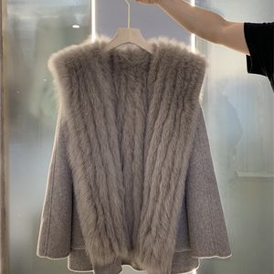 Dames herfstjassen wolmix jas met capuchon dames warme erwtenjassen overjas echt vossenbont