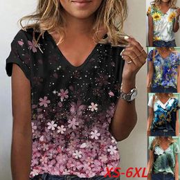 Dames mode abstract schilderij t -shirt grafische geometrische print v nek plus size basale tops casual blauw 3D print shirt 220613