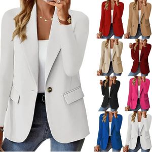 Femmes mode automne style couleur unie à manches longues cardigan petite veste de costume pour femmes blazer femmes manteau 240228