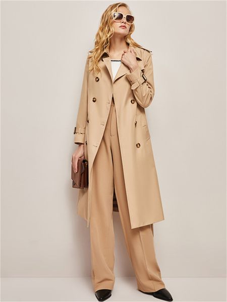 Designer décontracté de la mode féminine Trench Coats Section plus longue Veste coupe-vent kaki Tempérament féminin Manteau haut de gamme