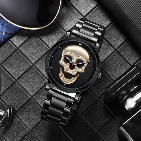 Skull décontracté pour femmes en acier à haute qualité en acier à haut grade avec une montre à quartz étanche S7