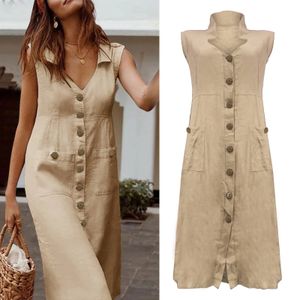 Dames mode casual zomer v nek een borsten borsten button up jurk pocket ontwerp multi -kleuren gestreepte body 240412
