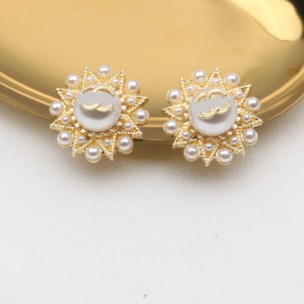 Créateur de mode pour femmes boucles d'oreilles délicates charme marque de luxe double lettre géométrique boucle d'oreille circulaire perle eardrop cristal diamant femmes bijoux de mariage