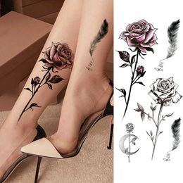 Fleur de la mode pour femmes Tatouages ​​autocollants faux rose plume tatoos décalage étanche corporel art jambes bras tatoos pour femmes 240423
