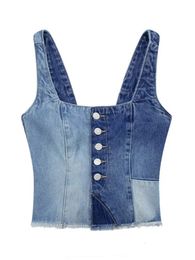 Dames mode front buckle patch denim vest sexy backless elastische breedband dames camis strapless 240508